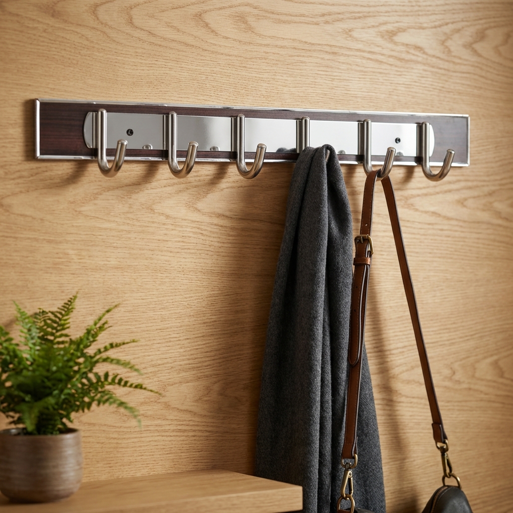 Wall mounted hanger with 6 hooks in Dark Brown color